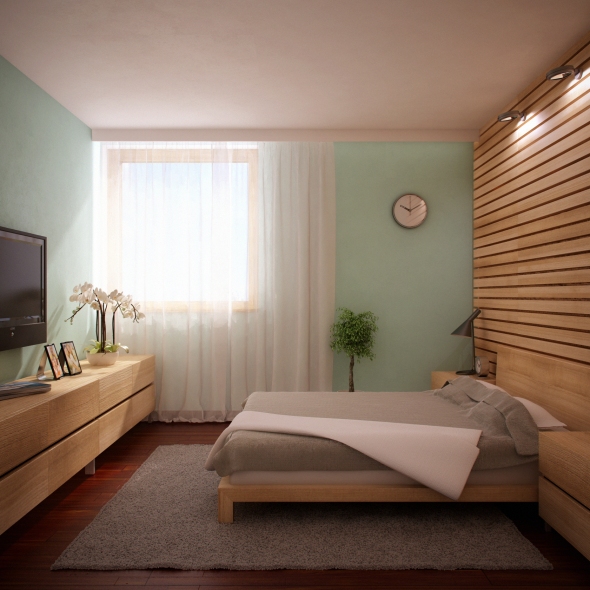 Wizualizacja sypialni w budynku jednorodzinnym.