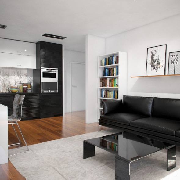 Wizualizacja wnętrza mieszkania w budynku wielorodzinnym - Salon w stylu minimalistycznym